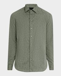 Men's Linen and Cotton Diamond-Print Sport Shirt