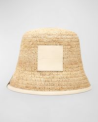 Le Bob Soli Raffia & Black Leather Bucket Hat