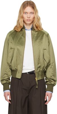 AMI Paris Green Cotton Satin Ami de Coeur Bomber Jacket