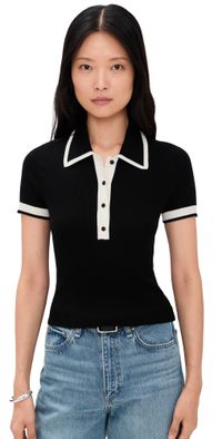 alice + olivia Pia Button Down Knit Polo Black/Soft White L