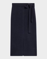 Long Wool Belted Midi Skirt