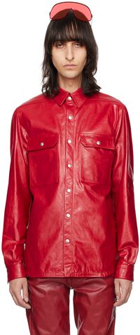 Rick Owens Red Outershirt Leather Jacket