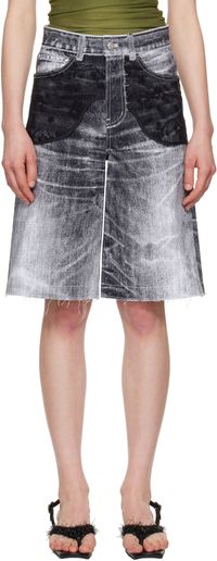 Andersson Bell Black Lace Paneled Denim Shorts