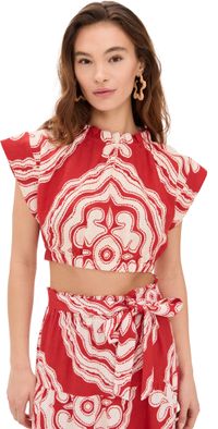 lemlem Muna Ruched Crop Top Niku Red M