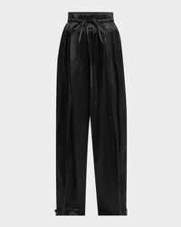 Pleated Satin Wide-Leg Drawstring Trousers