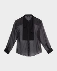 Men's Bow Tie Drop-Shoulder Sheer Silk Shirt