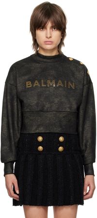 Balmain Pull molletonné noir à ourlet écourté
