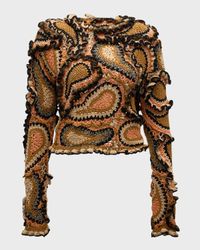 Sunara Ruffled Paisley Crochet Pullover Sweater