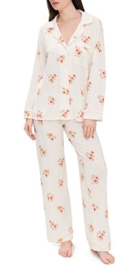 Eberjey Gisele Printed Long Pajama Set Floral Bloom Ivy/Vanilla Cream L