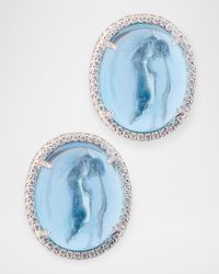 18K White Gold Cab Aquamarine Stud Earrings