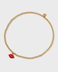 2mm Gold Bead Bracelet with Enamel Lips Charm