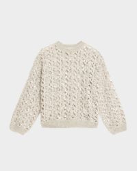 Sequined Mohair-Wool Open-Knit Crewneck Sweater
