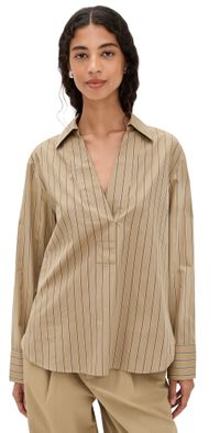 Vince Relaxed Popover Long Sleeve Top Sand Sage L