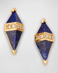 18K Yellow Gold Earrings with Lapis and GH-SI Diamonds, 12x5mm