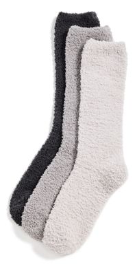 Barefoot Dreams CozyChic 3 Pair Sock Set Carbon Multi One Size