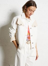 Stella Nova - Veste col classique en denim de coton - Taille 40 - Blanc