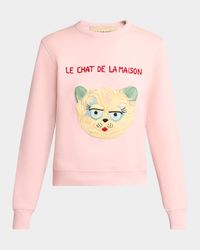 Cat-Embroidered Cotton Jersey Sweatshirt