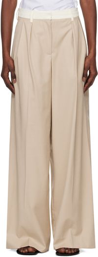 REMAIN Birger Christensen Pantalon ample beige à taille contrastante
