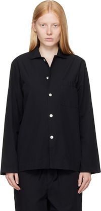 Tekla Black Poplin Long-Sleeved Pyjama Shirt