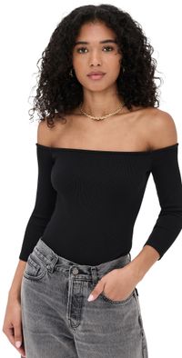 L'AGENCE Evelyn 3/4 Off Shoulder Thong Bodysuit Black XL