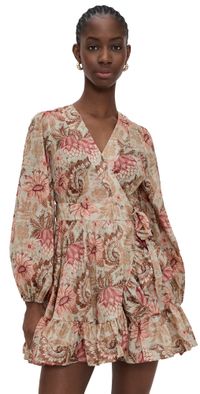 Zimmermann Daylight Mini Wrap Frill Dress Stamp Floral Sage 4