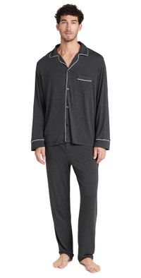 Eberjey William Modal Long PJ Set Charcoal Heather/Ivory XS