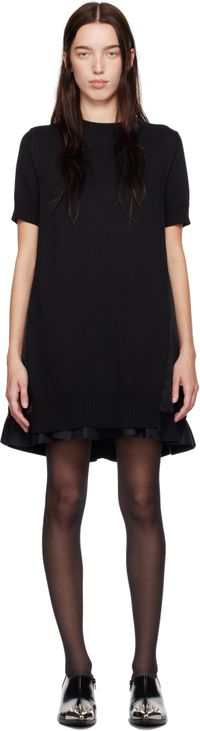 sacai Black Nylon Twill & Knit Minidress
