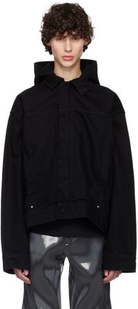 HELIOT EMIL Blouson noir en denim à capuche