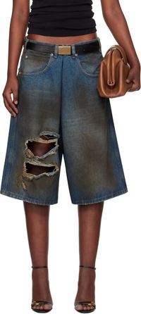 LU'U DAN Blue Kriss Kross Denim Shorts