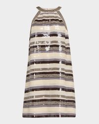 Multi Pailette Stripe Halter Mini Dress