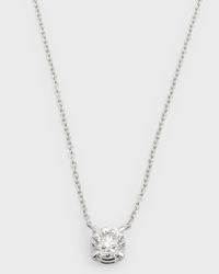 18K White Gold Round Diamond Pendant Necklace, 18"L