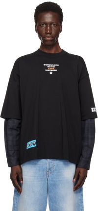 AAPE by A Bathing Ape T-shirt à manches longues noir à assemblage étagé - Main