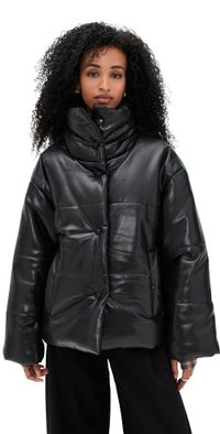 Nanushka Hide Faux Leather Puffer Coat Black XS