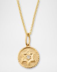 14K Yellow Gold Tiny Baby Star of David Coin Charm Necklace with Diamond