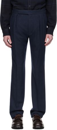 Ralph Lauren Purple Label Navy Herringbone Wool-Blend Suit Trousers