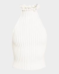 Ribbed Knit Curled Trim Halter Top