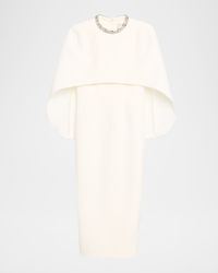 Crystal-Neck Capelet Midi Sheath Dress