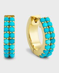 18k Yellow Gold Turquoise Small Huggie Earrings