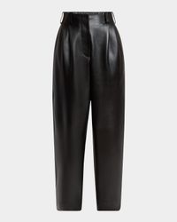 Double Pleated Leather Barrel-Leg Trousers