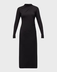 Long-Sleeve Ruched TurtleNeck Midi Dress