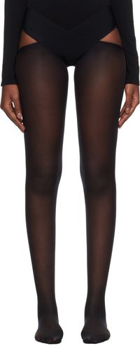 Wolford Collant Individual noir en nylon 12 deniers à taille entrecroisée