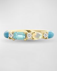 Blue Zircon and White Opal Ocean Blue Enamel Ring, Size 7