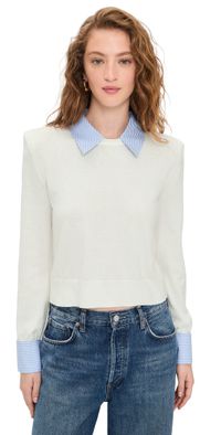 L'AGENCE April Poplin Collar Pullover White/Blue Stripe M