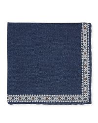 Men's Solid Pocket Square w/ Printed Border