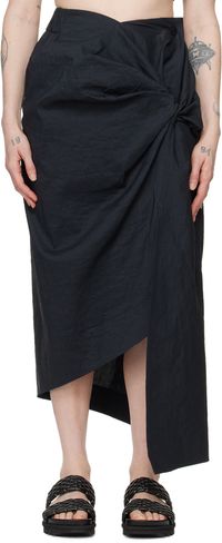 ISSEY MIYAKE Black Twisted Midi Skirt