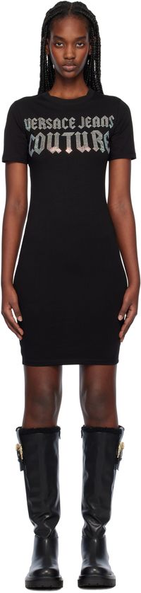 Versace Jeans Couture Black Gothic Logo T-Shirt Minidress