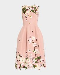 Cherry Blossom Embroidered Faille Sleeveless Cocktail Dress