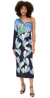 FARM Rio Lovely Anthurium One Shoulder Midi Dress Lovely Anthurium Black S