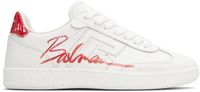 Balmain White & Red Leather 'Balmain' Swan Lipstick Sneakers