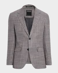 Men's Glen Plaid Winter Crossover Notch-Lapel Sport Coat